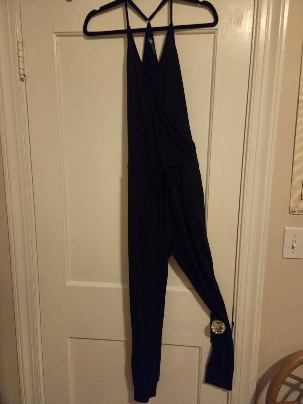 Women's Black Sleeveless V-Neck Jumpsuit with Drawstring Waist